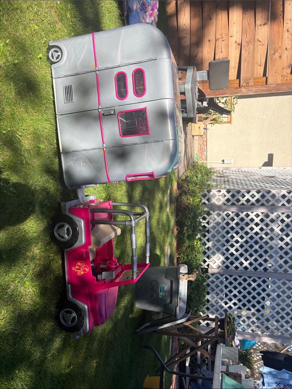 American Dream Pink and Silver Kids Play Caravan & Jeep Set